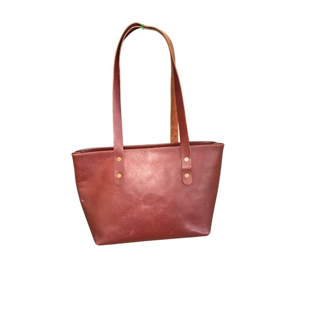VTG Unbranded Classic Leather Tote Burgundy Everyday Carry Large Handbag Boho - Picture 2 of 10